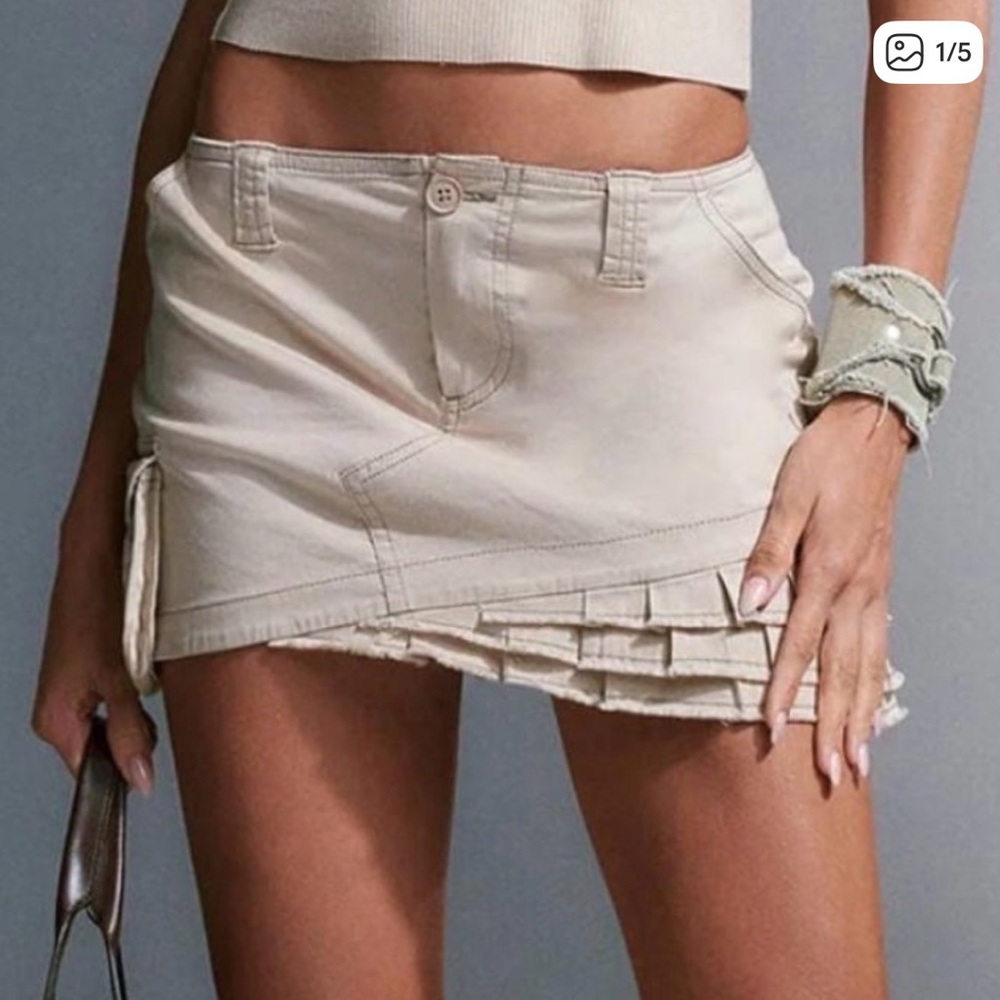 I AM GIA Beige Ruffled Mini Skirt cadet skirt khaki